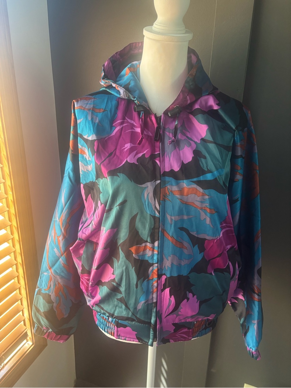 Vintage Snuggler Crystal Shell Floral Ski Windbreaker Jacket Women’s S